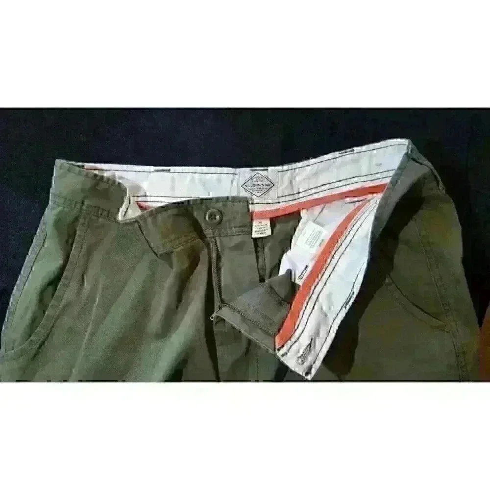 ST JOHNS BAY Mens OLIVE Army GREEN Khaki Shorts Denim Dress Casual pants size 36